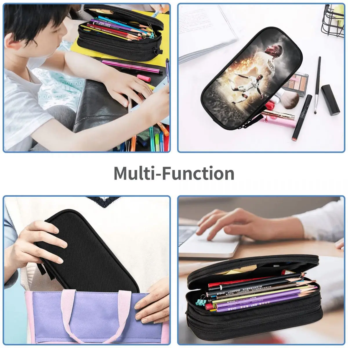 Large Capacity Pen Box Kylian Mbappe Office Supplies Double Layer Pencil Case Stationery Women Make Up Bag Birthday Gift