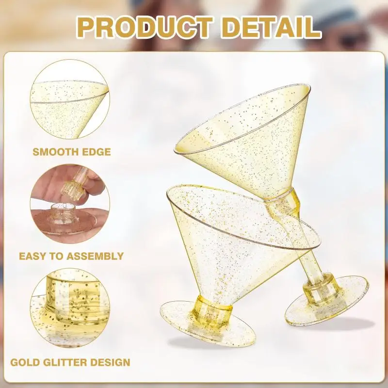 5Pcs Pink Gold Wine Cup High Footed Plastic Champagne Cup Red Wine Glass Cocktail Glass Ice Cream Drink Tasting Glass 150ml