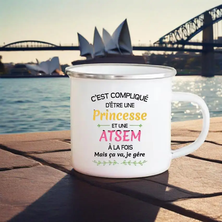 

Une Atsem Top Du Top Print Mugs Creative Coffee Cups School Drinks Water Milk Cup Enamel Mug Home Handle Drinkware Atsem Gifts