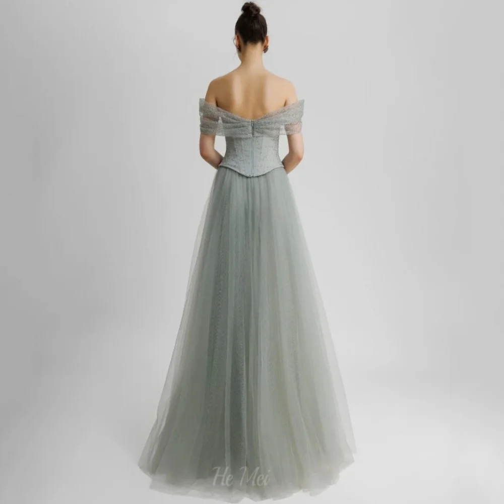 맞춤형 빈티지 프롬 드레스 튤 오프숄더 이브닝 드레스 일루전 크리스탈 A라인 파티 가운 웨딩드레스