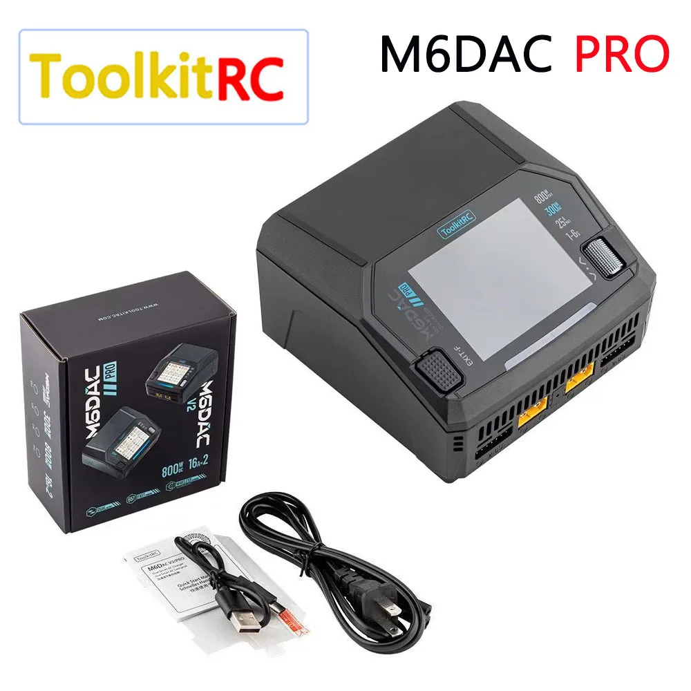 ToolkitRC M6DAC PRO V2 Zweikanal-Akkuladegerät und -Entlader AC200W DC800W 16A Netzteil für 1-6S LiHV LiPo PD65W FPV Drohne