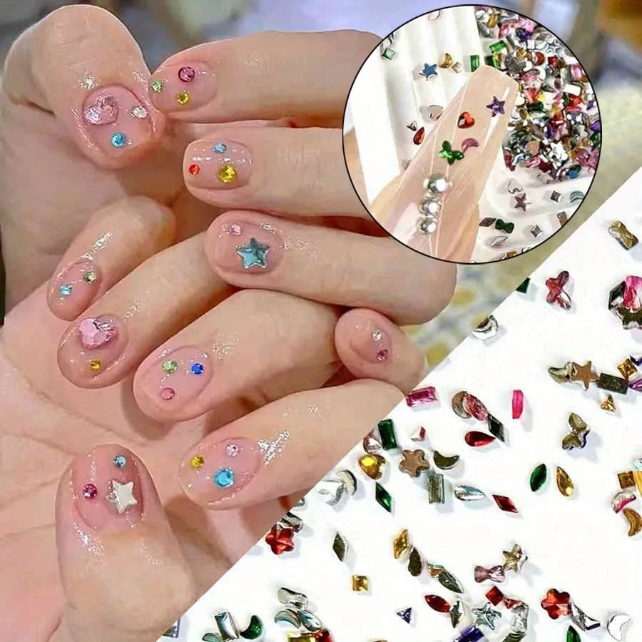500/1000Pcs Mini Nail Art Rhinestones Crystal Resin Flatback Diamonds Mixed Shape Sparkle DIY Nail Luxury Manicure Decoration