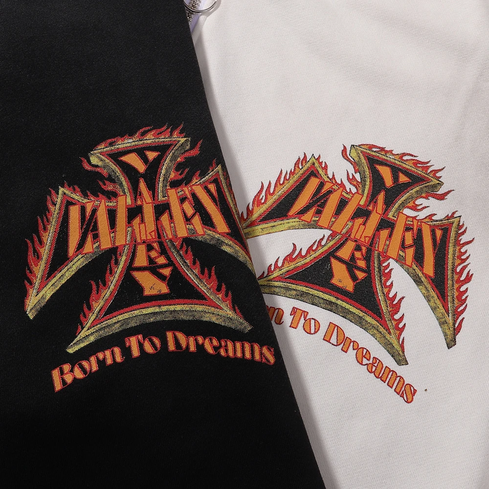 New Streetwear Clothing Y2k Flame Graphic Hooded Zip-up with Distressed Hiphop Street Style Cotton Men's Hoodies and Sweatshirts