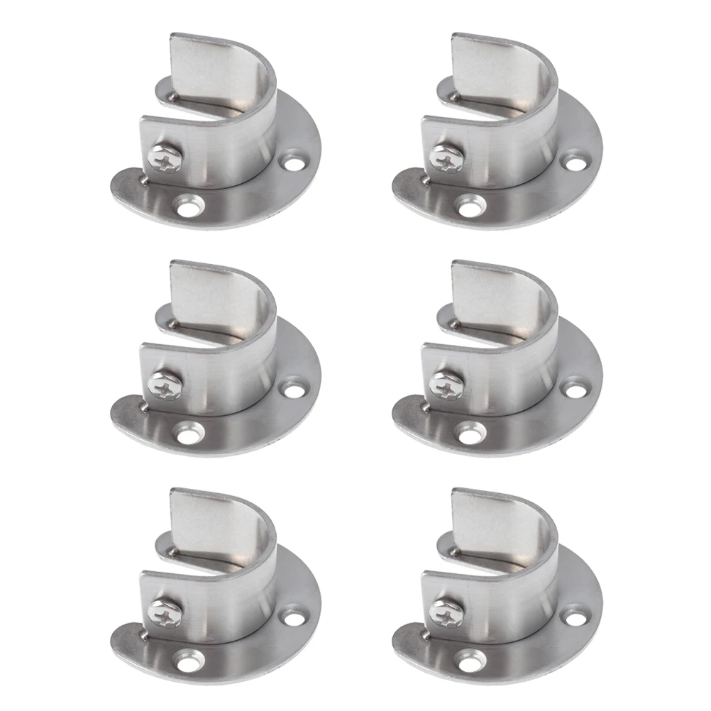 

6PCS StainlessSteelFlangeSeat ClosetPoleSocket OvalRodEndSupports RobThickenBrackets UShaped WallMount HomeDecor Hardware