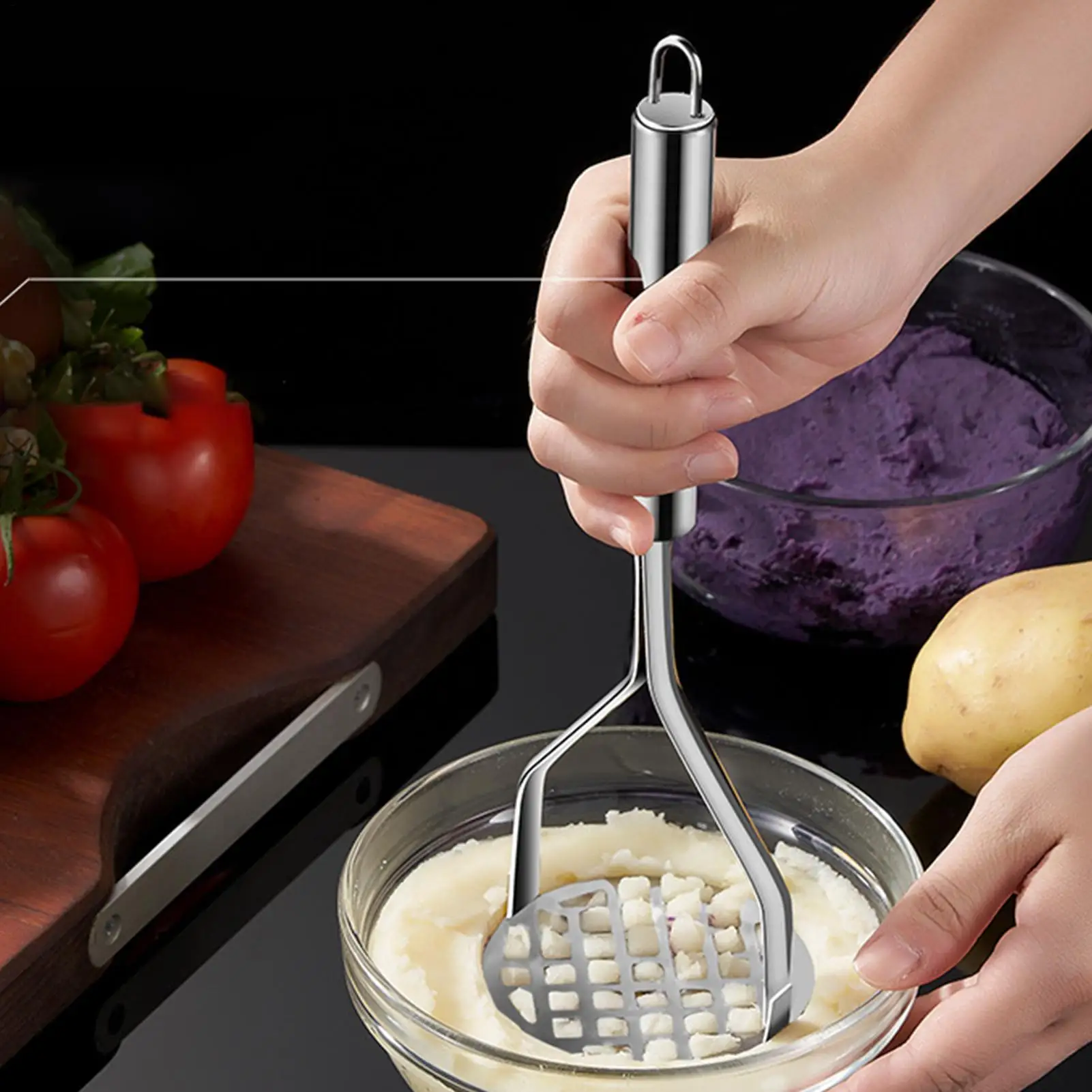 Stainless Steel Manual Potato Masher Fruit Vegetable Pressure Mud Machine Kitchen Children Food Crusher Complementary Gadget