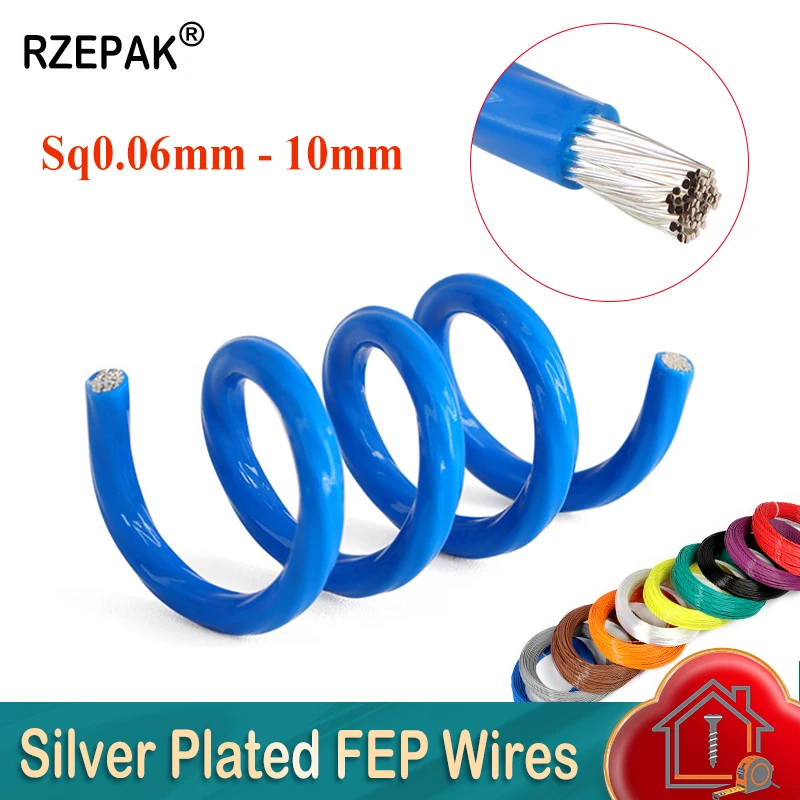 1/5m FEP Silver Plated Wires Sq0.06mm - 10mm 200℃ High Temperature Resistant Oxygen-free Copper Hifi Speaker Audio Cable