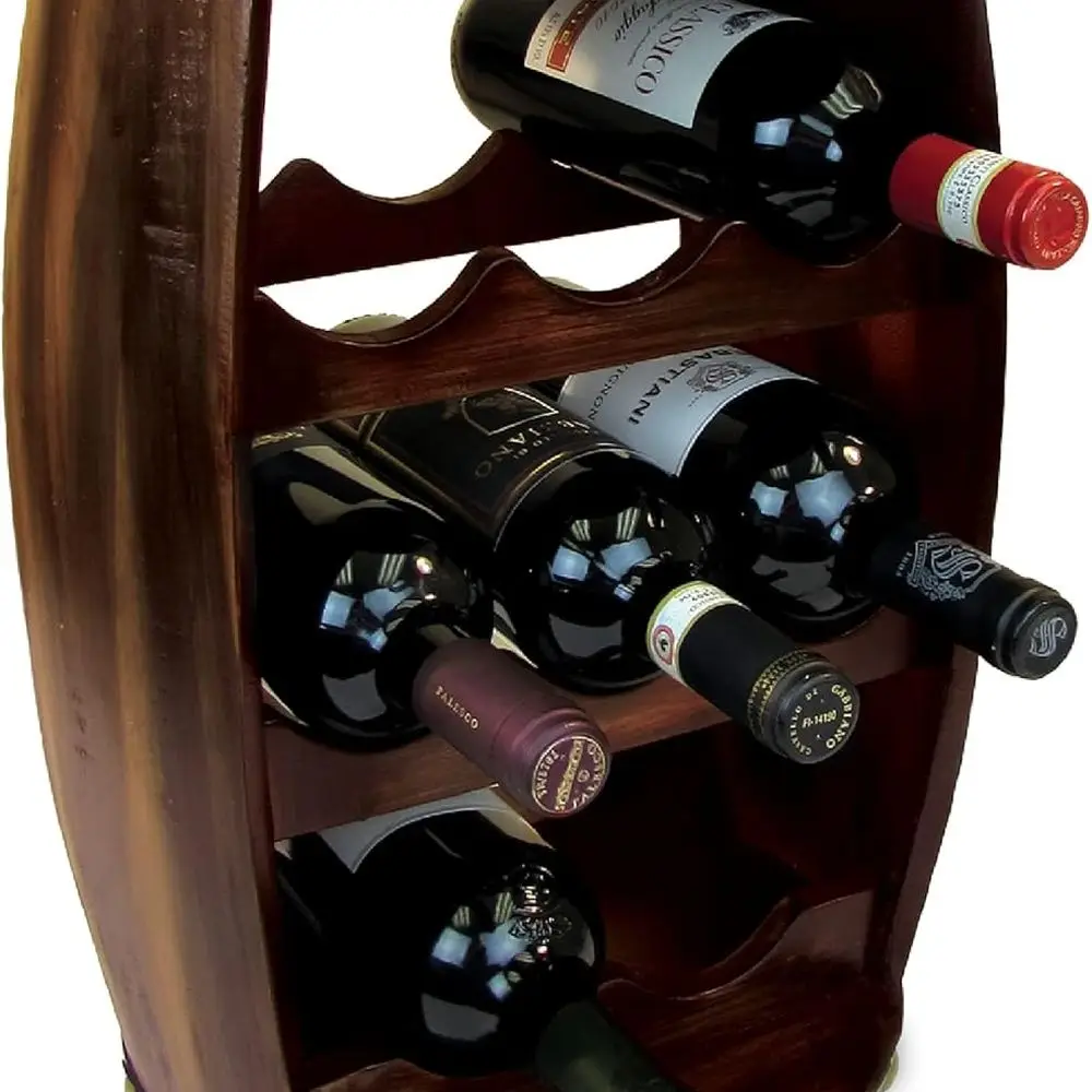 

8-Bottle Freestanding Wooden Wine Rack for Bar and Home, Rustic Style Wall-Mounted Storage