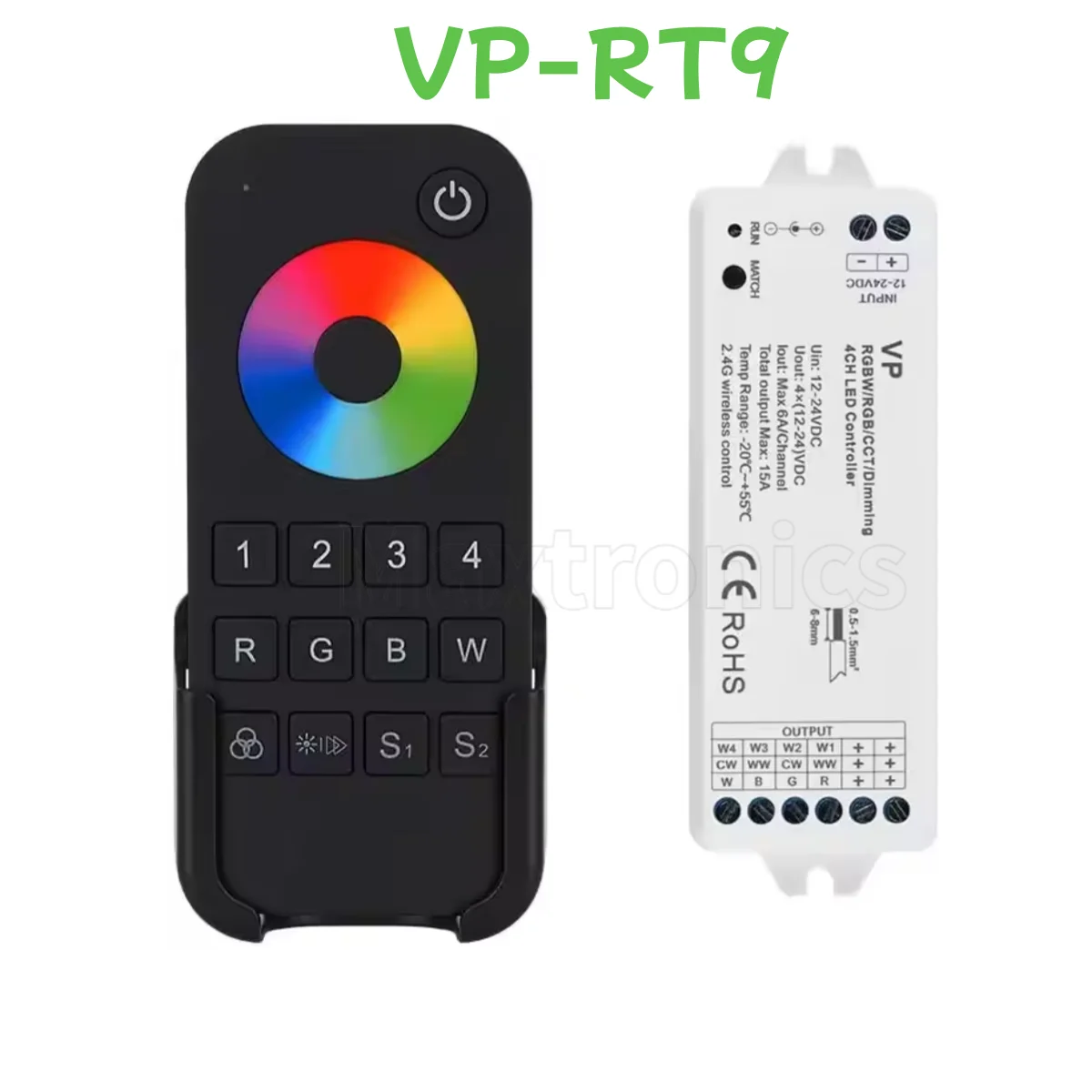 VP RT9 Remote LED RF Controller 4 Channel RGBW /RGB/CCT/Dimming 12V-24V DC Constant Voltage 4 in 1 2.4G RF Wireless Receiver