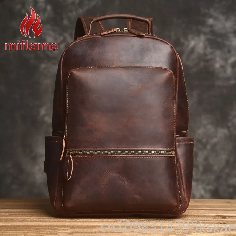

Genuine Leather Backpack for Men Large Capacity Top Grain Leather Luxury Purse Handbag Casual Business Travel Laptop Bag