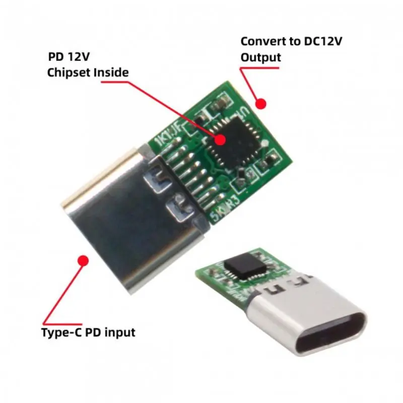 Adaptador de enchufe USB 3,1 tipo C, disparador emulador PD hembra, 2V, USB-C, ángulo de 90 grados