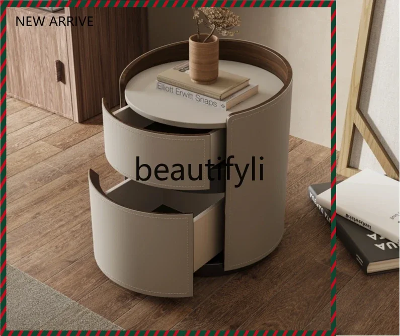 

D2520 Минималистичная круглая прикроватная тумбочка для хранения в спальне, прикроватная тумбочка из массива дерева