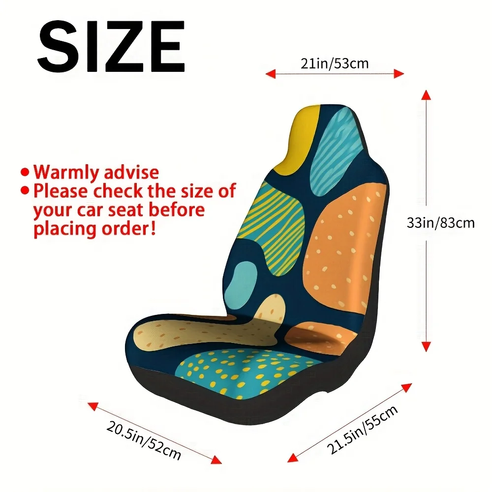 2pcs Elegant Front Seat Covers - Soft, Easy To Clean, Abstract Shapes Color Harmony Themed, Perfect For Driver And Passenger Sea