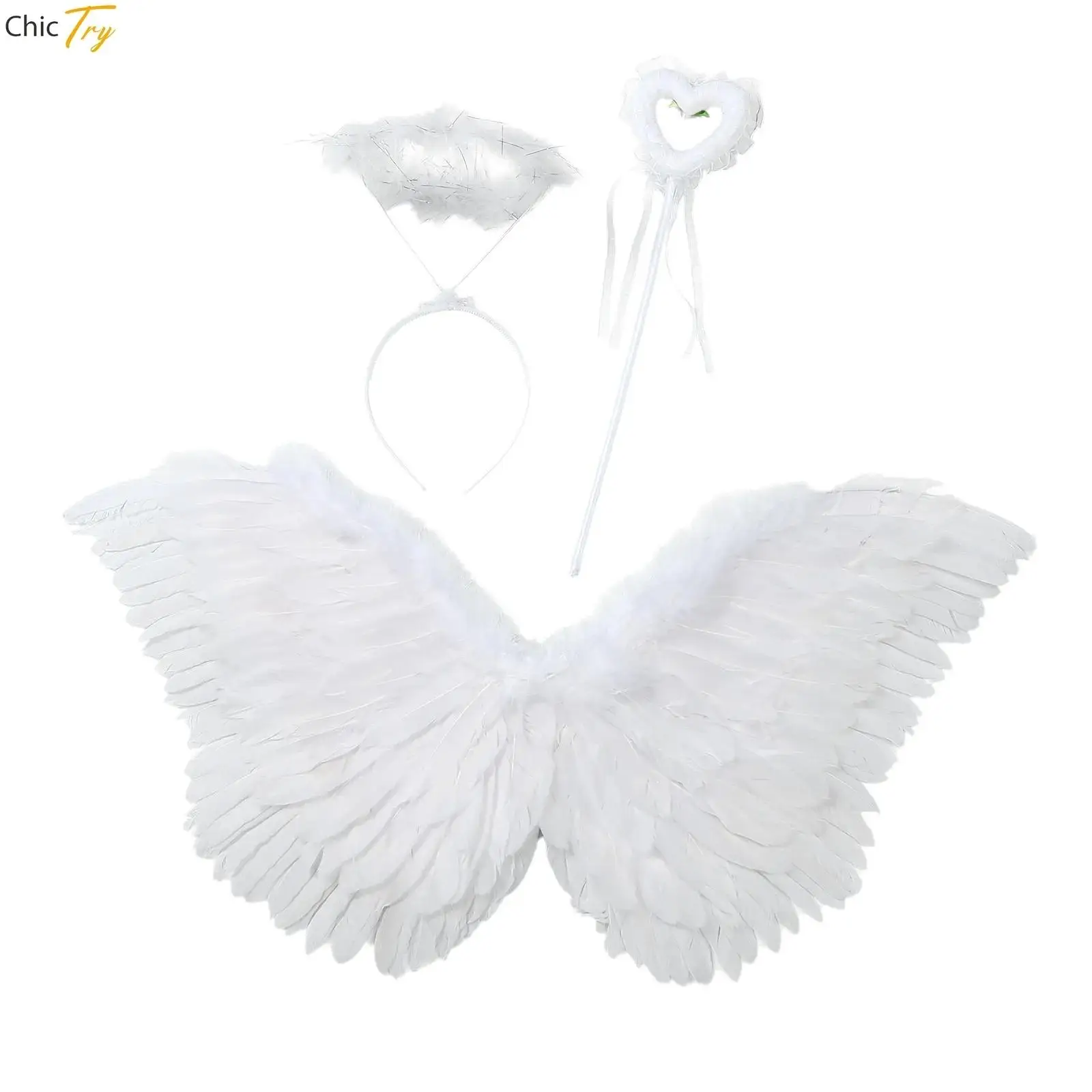 Kostium na Halloween ze skrzydłami anioła z piór, z opaską na włosy z różaną różą, dla dorosłych i dzieci, akcesorium do kostiumów na Halloween, skrzydła anioła jaskółki do cosplayu.