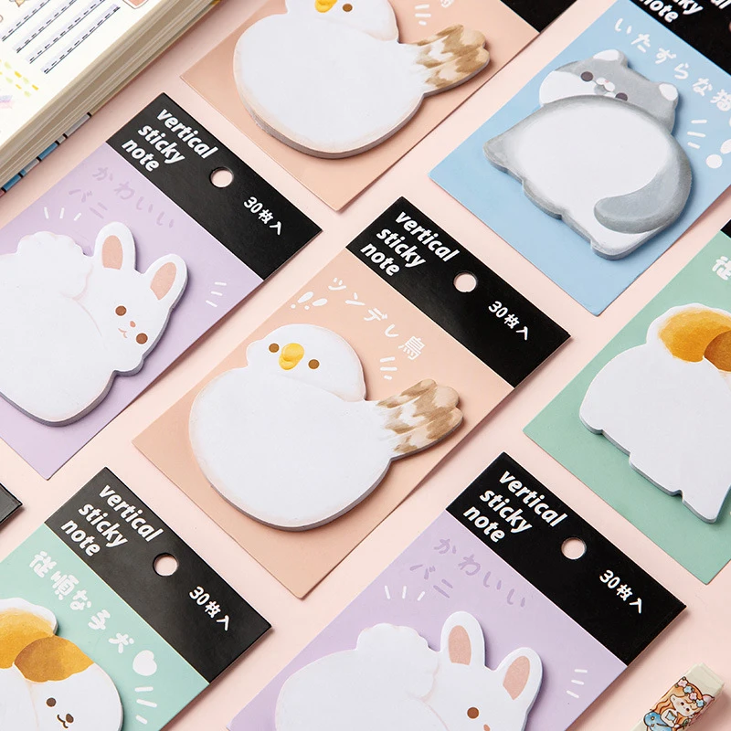 30 fogli Cartoon Cute Cat Dog Rabbit Bird Sticky Notes adesivi addensati creativi alto valore facciale N Times adesivi cancelleria