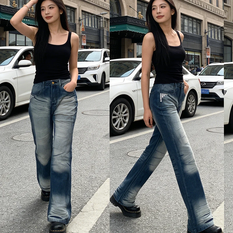 

Американские осенне-зимние готические джинсы прямого кроя в стиле Y2K Harajuku с заклепками, унисекс, для уличной моды