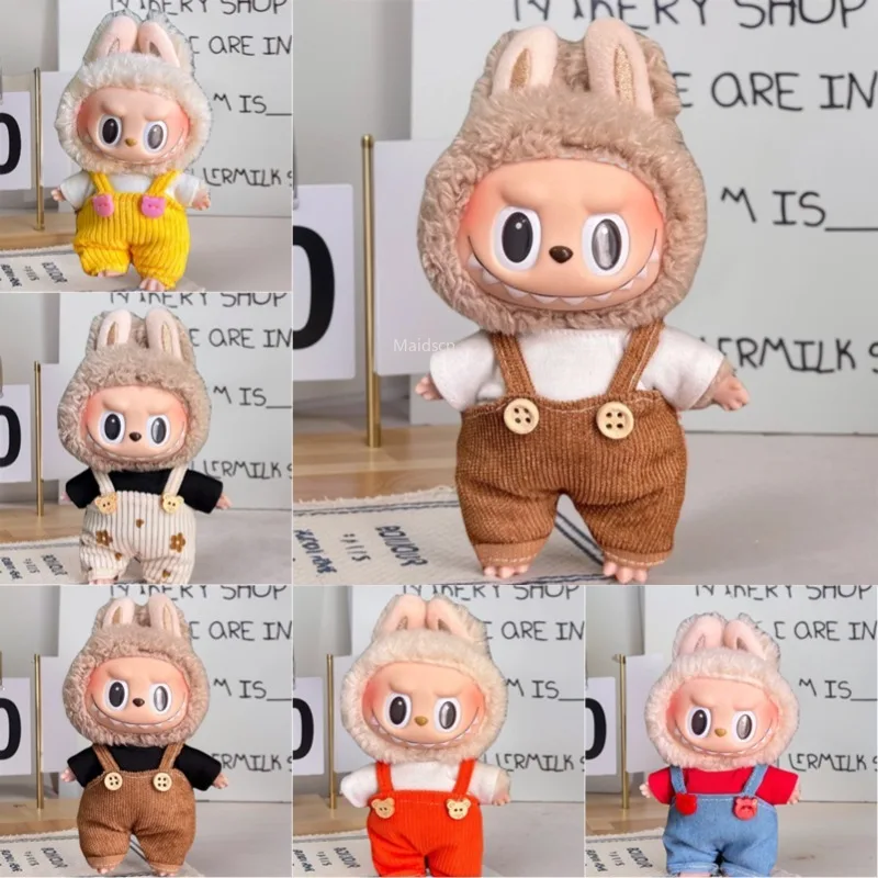

Suspenders Suit for 17cm Labubu Doll Clothes Accessories Multi Colored Overalls Set Macaron Doll Clothing Gift（no Doll No Shoes）