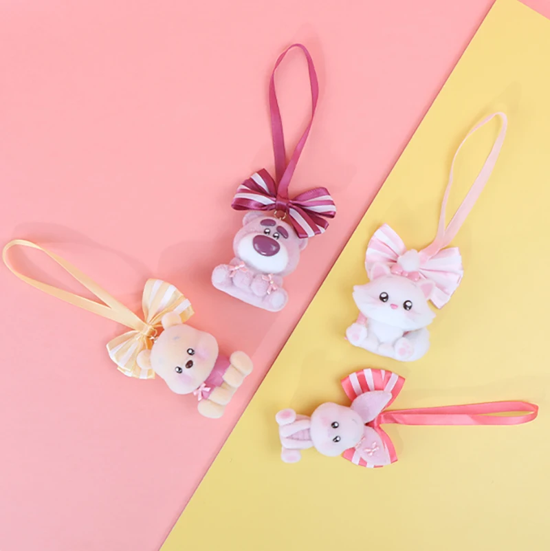 Disney Sitting Plush Doll Stuffed Animal Keychain Mini Flocking Toy Cartoon Backpack Pendant Car Key Decor Kids Birthday Gifts