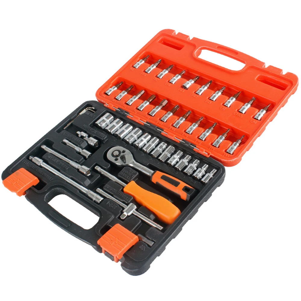 

46pcs Socket Ratchet Car Repair Tool Wrench Set Head Ratchet Pawl Socket Spanner Screwdriver Professional Metalworking Tool Kit