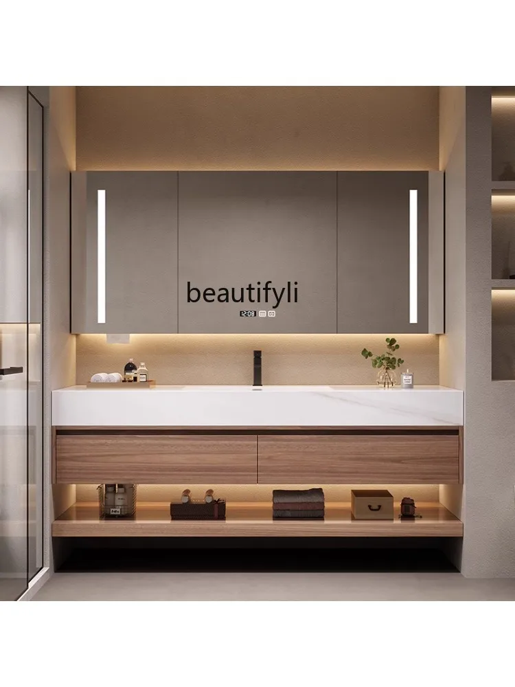 New Bathroom Cabinet Wood Color Hand Washing Washbasin Cabinet Combination Bathroom Table Light Luxury and Simplicity