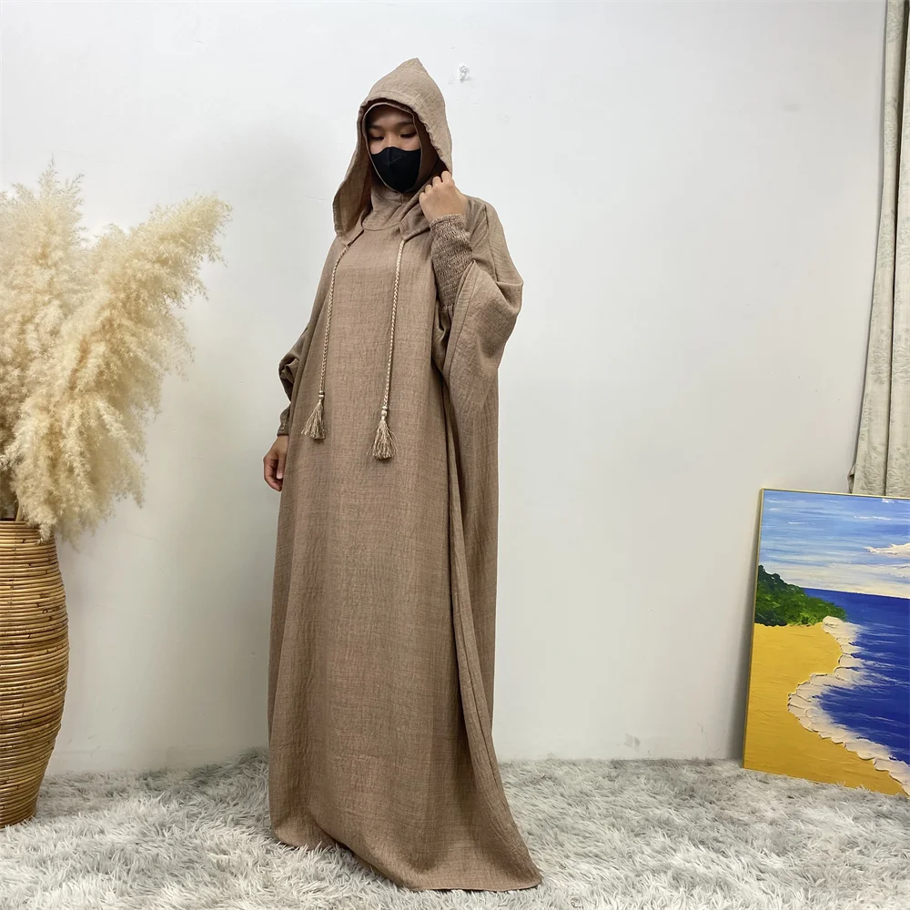 Donne 12 Colori Abaya Musulmano Ramadan Preghiera Abbigliamento Con Cappuccio Jalaba Solido Casual Manica A Pipistrello Arabo Veste Eid Djellab