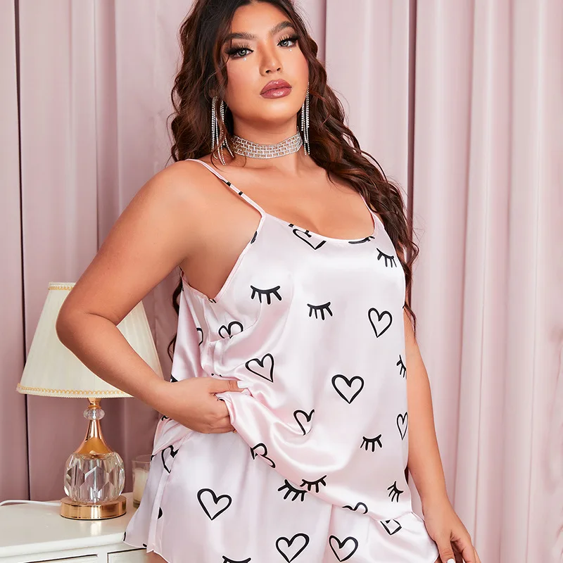 Big Size 4XL 5XL Female Pajamas Set Sexy Suspender Pijamas Suit Sleepwear New Summer Print Cartoon Home Clothes Lounge Wear