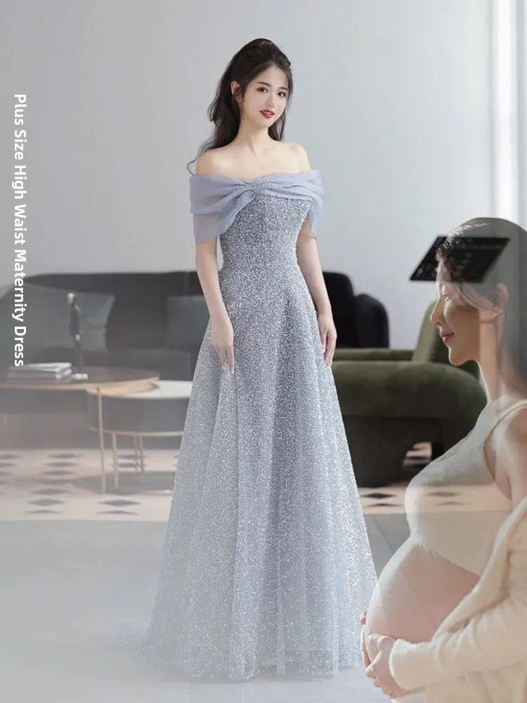 

plus Size Evening Gown Ele High Waist Wedding Dr for Engagement Host Materni Formal Ball Gown with Belly Cover