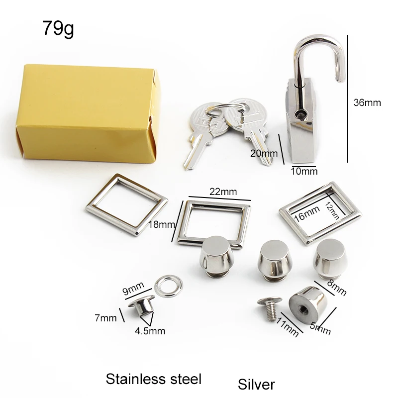 Black/Gold/Silver Small/Big Size Metal Locks With Key For Crossbody Outing Square Bags Rivet Eyelet Rectangle Buckle Accessories