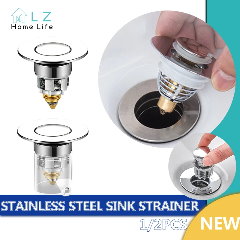 304 Stainless Steel Universal Bathroom Sink Strainer Water Stopper Sink Water Filter Plug Kitchen Sink Accessories Kitchen Tools