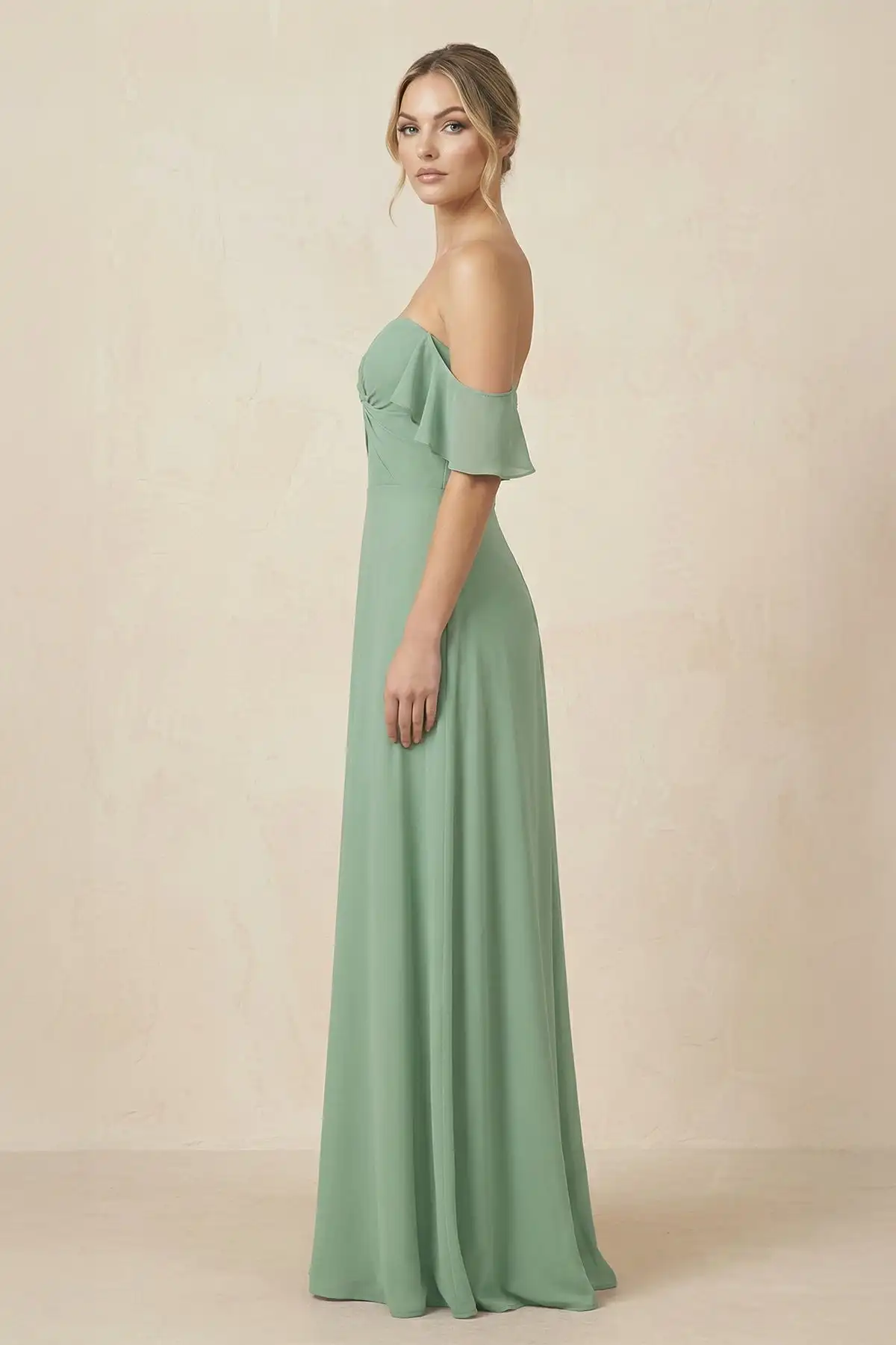 Off-the-Shoulder A-Line Chiffon Ruched Long Bridesmaid Dress Elegant Dress Women for Wedding Party Ball Gown Evening Dresses