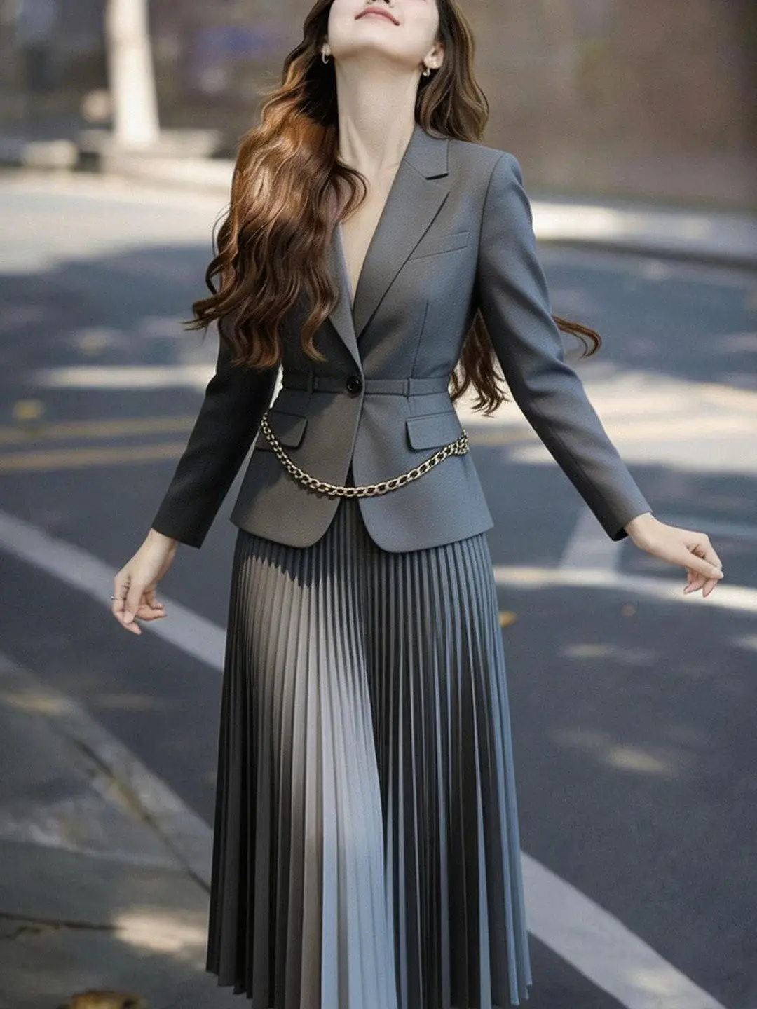 Grey Suit Jacket and Half Skirt Two-piece Set for Women's 2026 Spring/summer Korean Version High-end Outfit