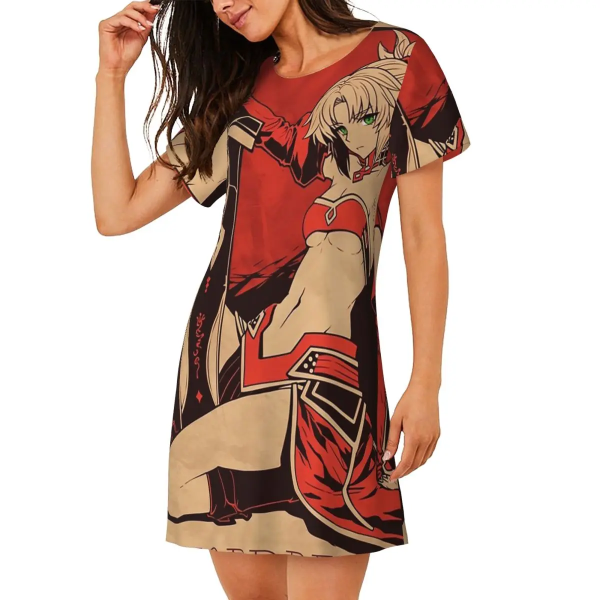 Custom Pinup Mordred Fate Stay Night Anime Short Sleeves Nightdress For Sleeping Women Short Sleeve Nightgowns Soft Pajama Dress