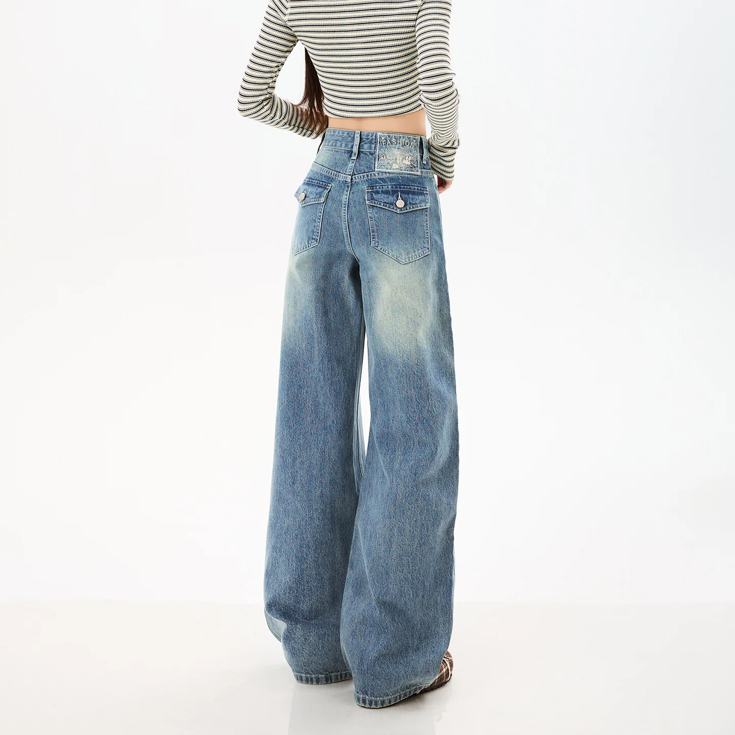 High Quality Spring Summer Denim Women's Jeans Cotton High Waist Wide Leg Baggy Floor Length CasualTrousers Female Multi-pocket