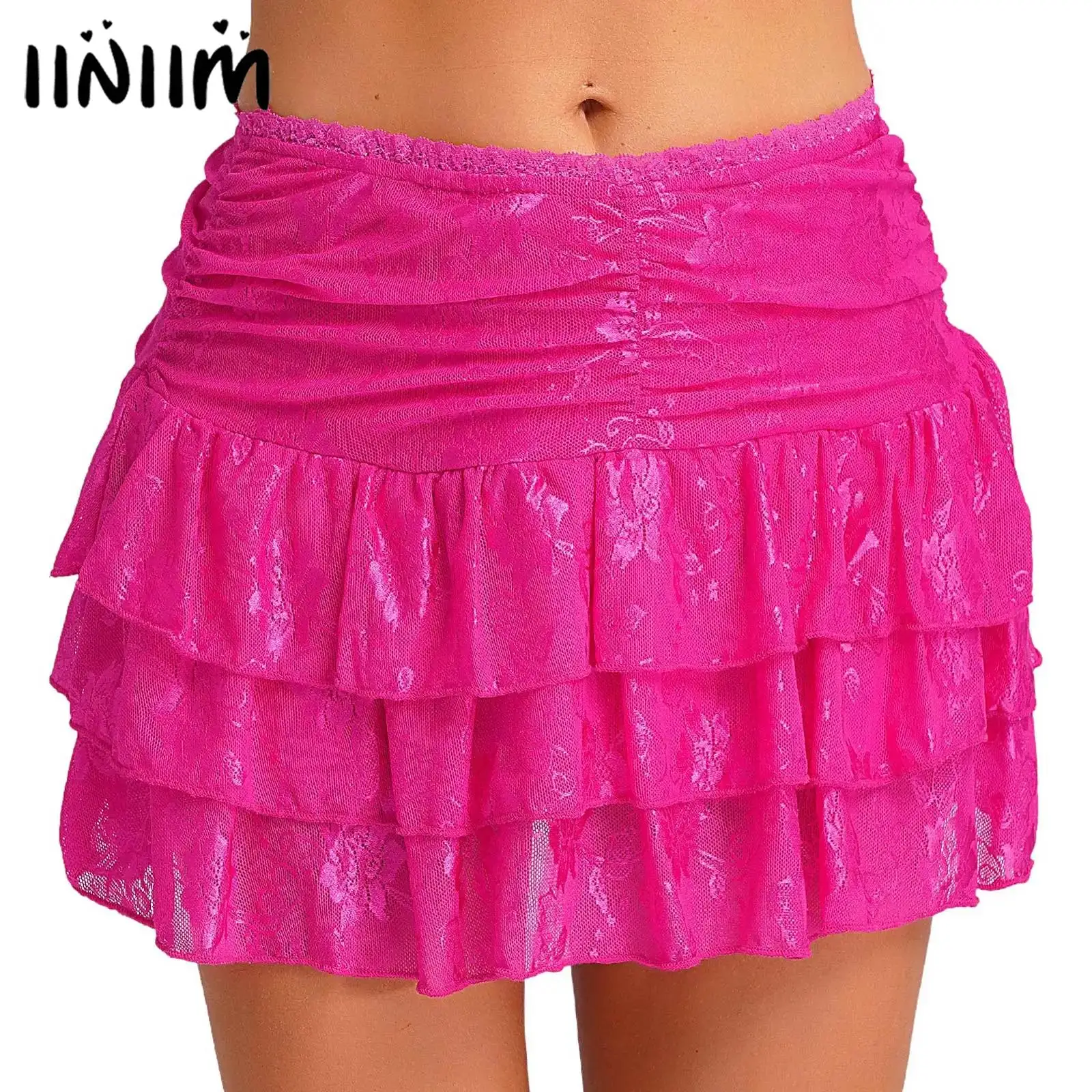 

Women's Lace Y2K Lace Mini Skirt Low Waist Tiered Short Skirt Sweet Summer Layered Pleated Underskirt Holiday Party Streetwear