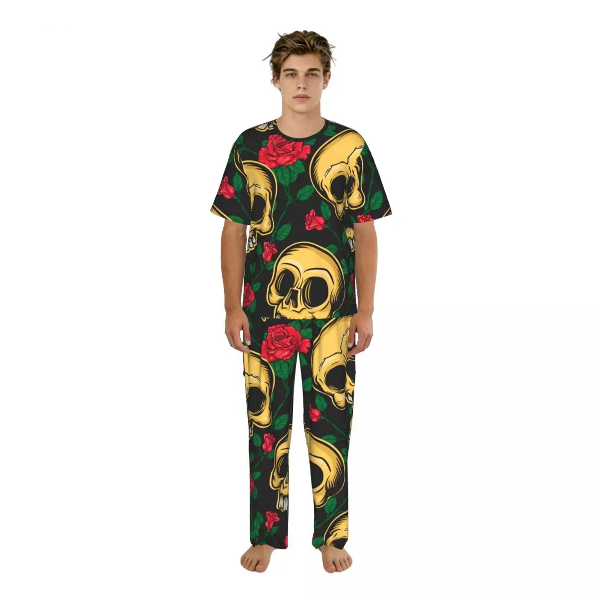 

Одежда для сна, летняя и весенняя домашняя одежда в мексиканском стиле с изображением черепов и цветов в стиле Дня мертвых, ночная одежда с короткими рукавами и длинными брюками