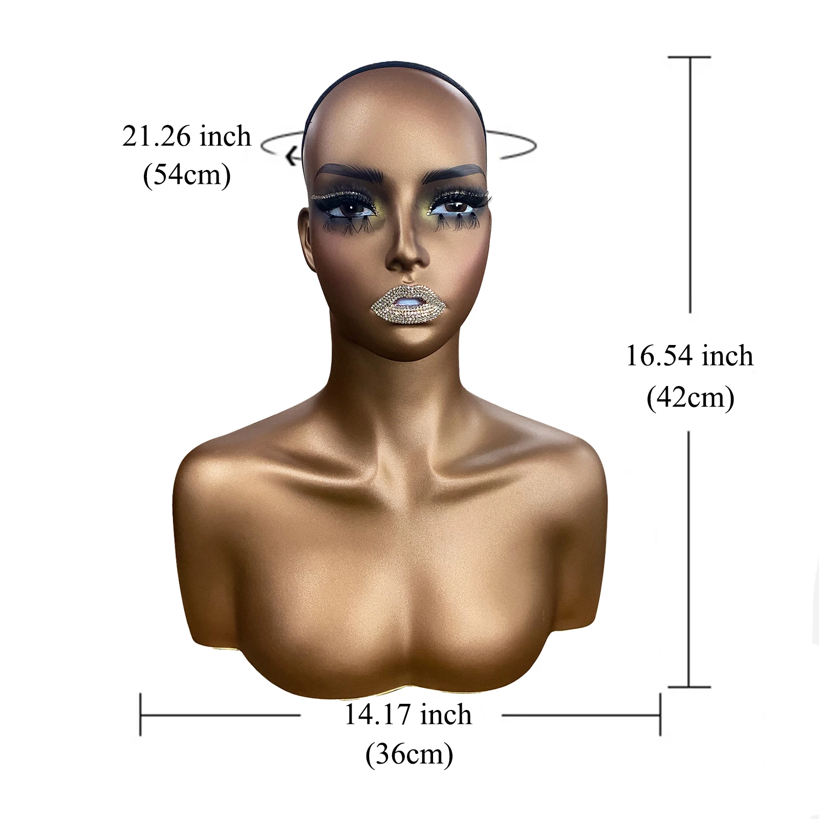 Black Female Mannequin Head with Shoulders, African Half Body Wig Bust Manikin, Model with Bling Rhinestone Lips for Wig Display view 5