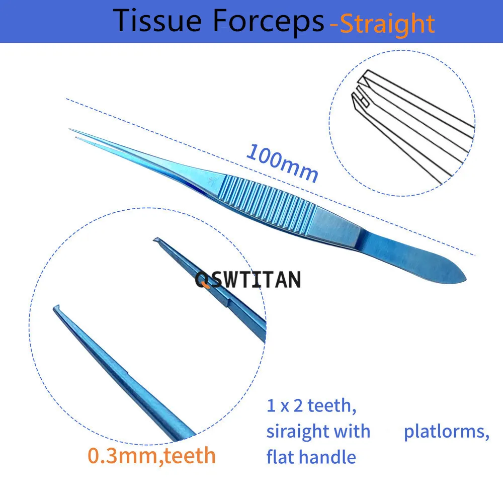 QSWTITAN Pinza in titanio da 100 mm di lunghezza Strumenti per palpebre Denti dritti Strumento oftalmico Doppia palpebra