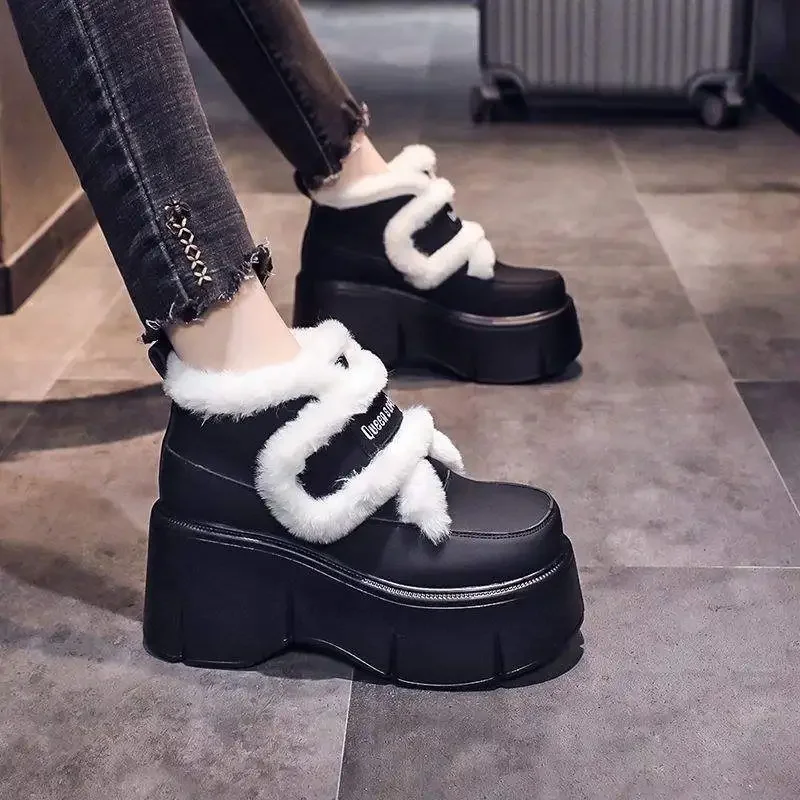 صوف مبطن أفخم المرأة أحذية الثلوج الخريف الشتاء نمط جديد زيادة سميكة القاع منصة الأحذية القطنية النمط الكوري #4