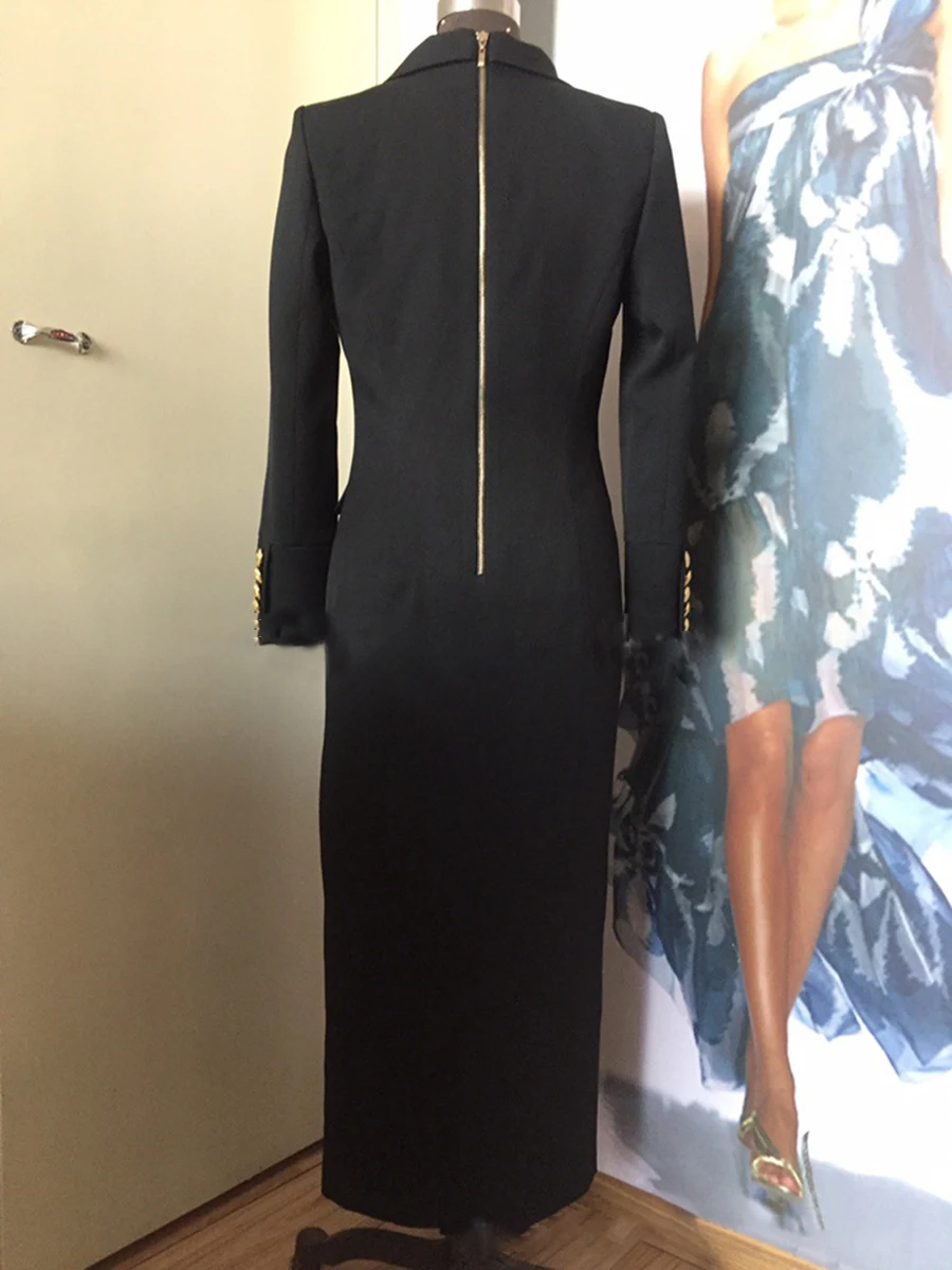 VGH Sexy Solid Spliced Button Slimming Dresses For Women Lapel Long Sleeve High Waist Temperament Dress Female Fashion Style New