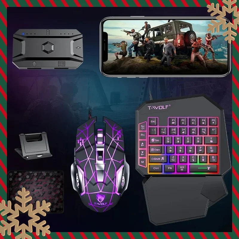 

Kit Mobilador Gamer Kit Gaming Keyboard Mouse Mobile Games Converter 3 In 1 Combo One Hand Keyboard for PUBG Mobile Games TF900