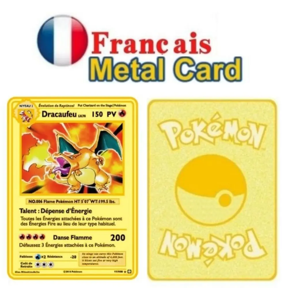 French Pocket Monster Card Metal Pocket Monster Letter Spanish Pocket Monster Iron Card Mewtwo Pikachu Gx Charizard Vmax Cartas