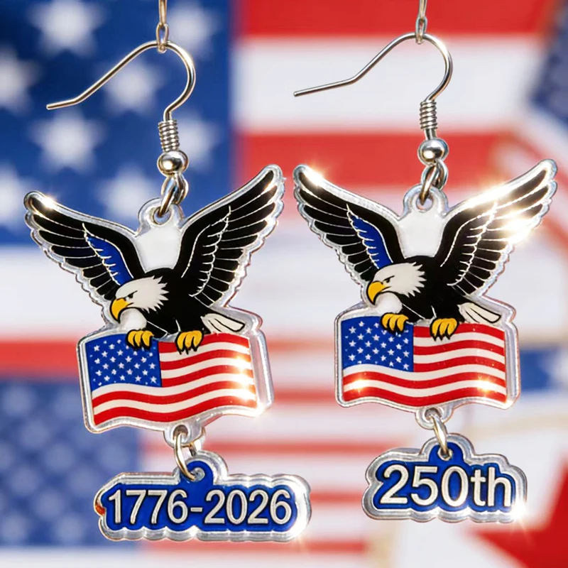 New Independence Day Earrings Eagle American Flag Earrings 1776-2026 Digital 250th Acrylic Double sided Earring Party Decoration