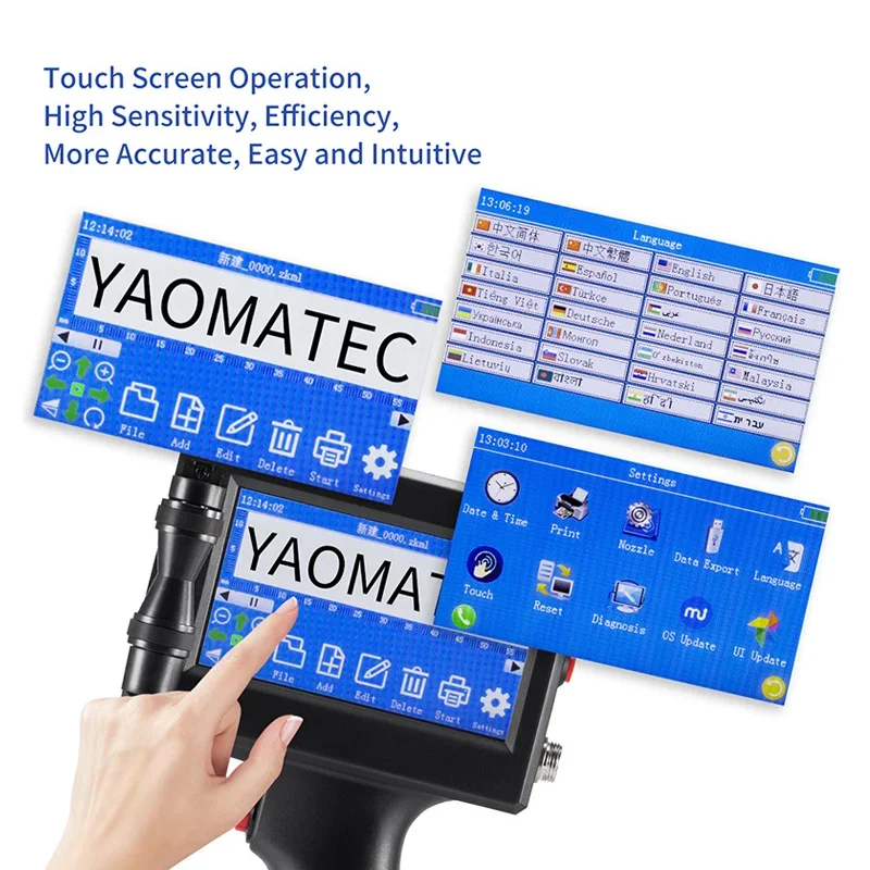 Yaomatec S1730 12.7mm Black Cartridge Handheld Inkjet Printers Validity 4-Core Processor 28 Languages 2-Dimensional Code Printer