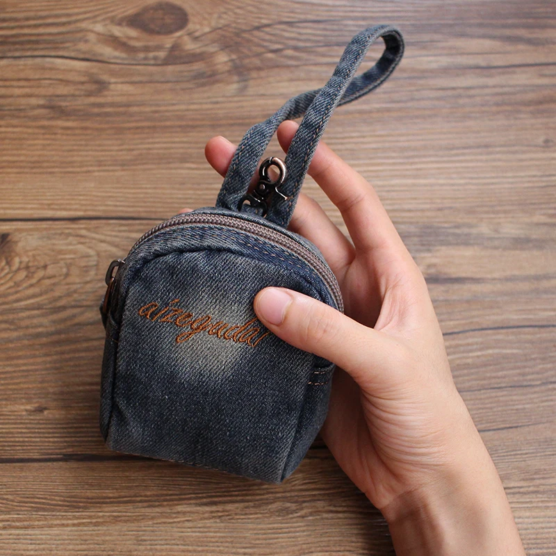 Cute  Denim Zipper Coin Purse Women's Simple Handheld Wallet Trendy Small Wallet Youth Pure Color Vertical Shape