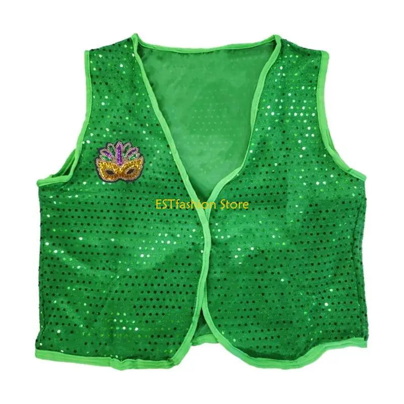 Y5GC Versatile Irish Green Sequined Vest Cosplay Waistcoat with Various Outfits for Costume Parties and Special Occasion