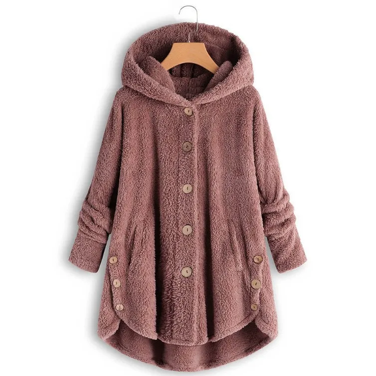 Plus Cardigan Size Women Wool Coat Jacket Hooded Button Winter Tops Loose Plush Women\'s Coat Fall Clothes for Women Sweater