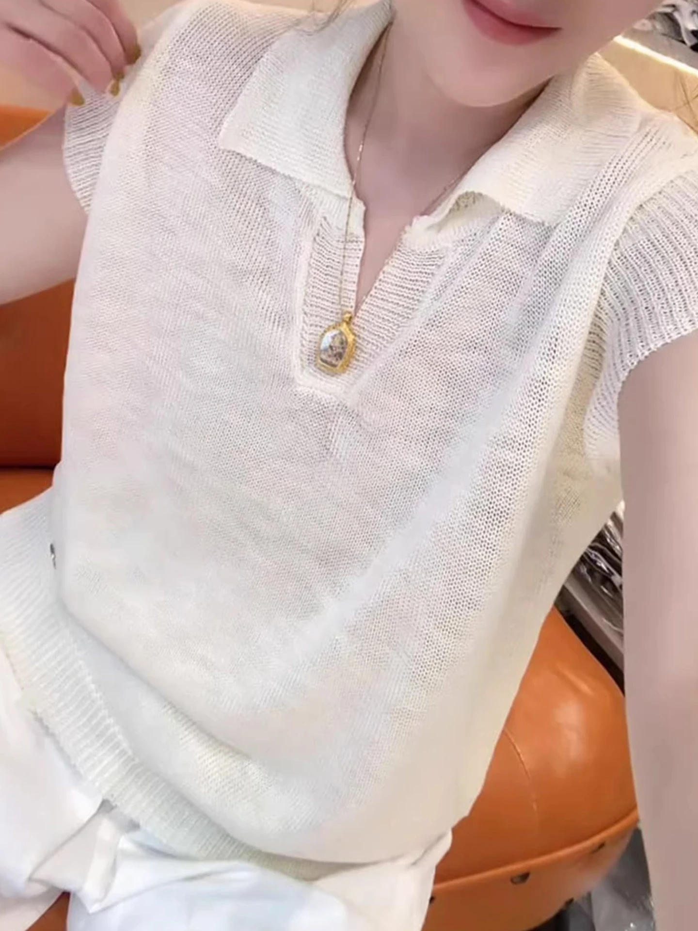 Simple  Color Knitted ort Sve Pullover Top Korean Sle Commute Faion Slimming Effect Summer T-irt 2025