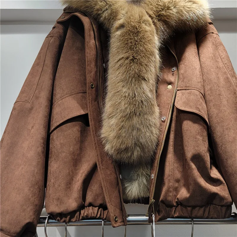 شعبية تصميم جديد نمط فروي طوق سترة يندبروف سترة أعلى سميكة الدافئة المألوف كبير فو الفراء طوق معطف ملابس خارجية #6