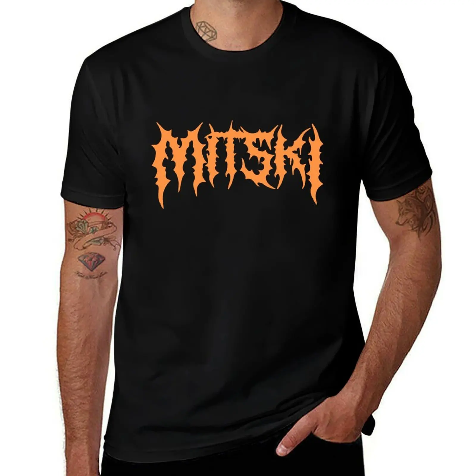 

MITSKI in metal font (orange) T-Shirt t shirt men 100% cotton luxury brand anime t shirts oversize T-Shirt