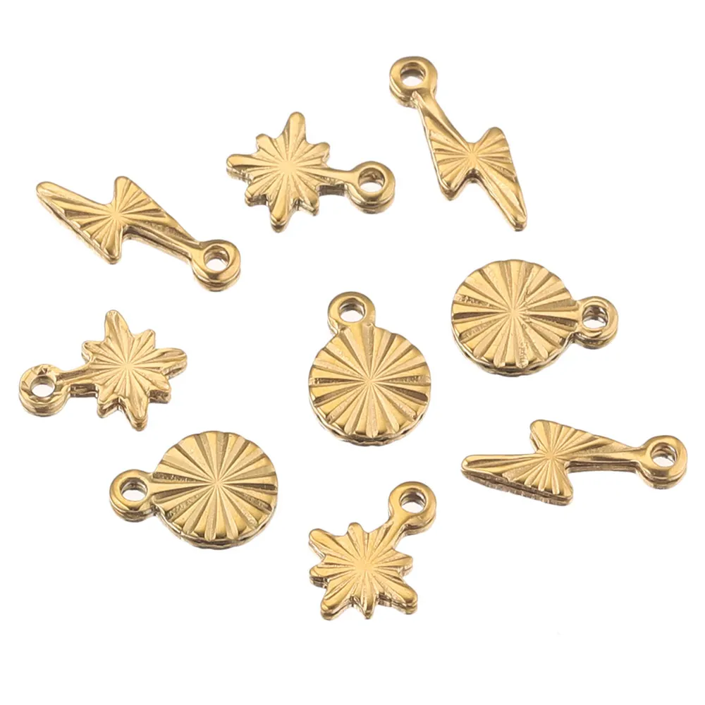 50pcs Stainless Steel Small Snowflake Round Lightning Charms Gold Plated DIY Earrings Jewelry Making Supplies Bulk Wholesale