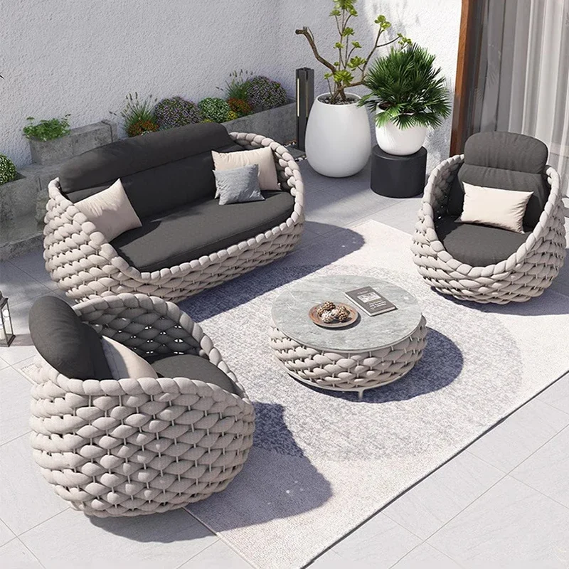 

Factory Directly Rattan Garden Furniture Set Waterproof Fabric Swimming Pool Sofas Luxury Balcony Sofa Set